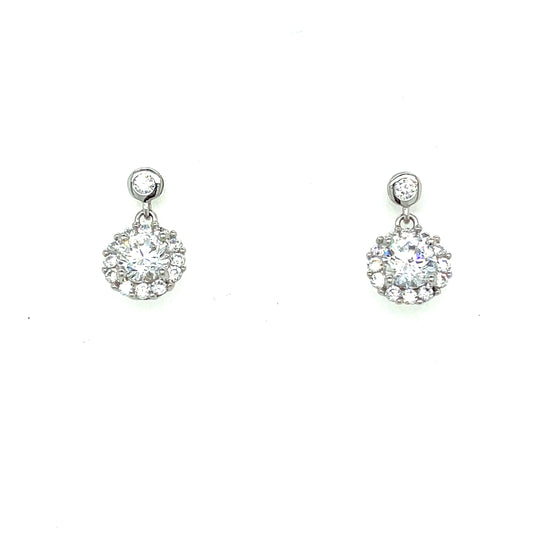 9ct White Gold Cubic Zirconia Round Cluster Drop Earring
