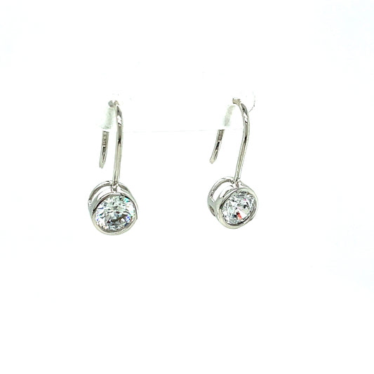 9ct White Gold Cubic Zirconia Rubover Drop Hook Earring