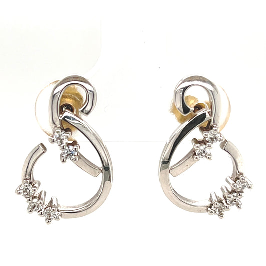 9ct White Gold Open CZ/Polished Swirl Earrings