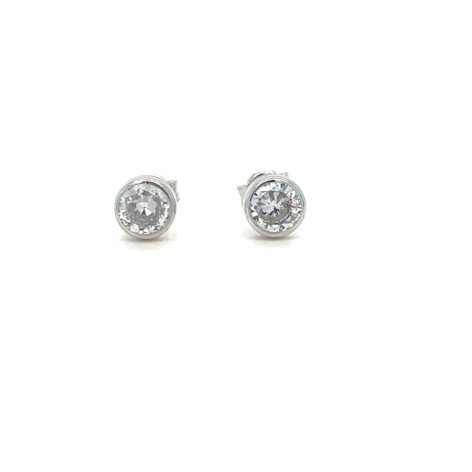 9ct White Gold Cubic Zirconia Rub Over Stud Earrings