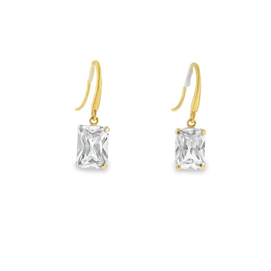 9ct Cubic Zirconia Emerald Cut Drop Earrings