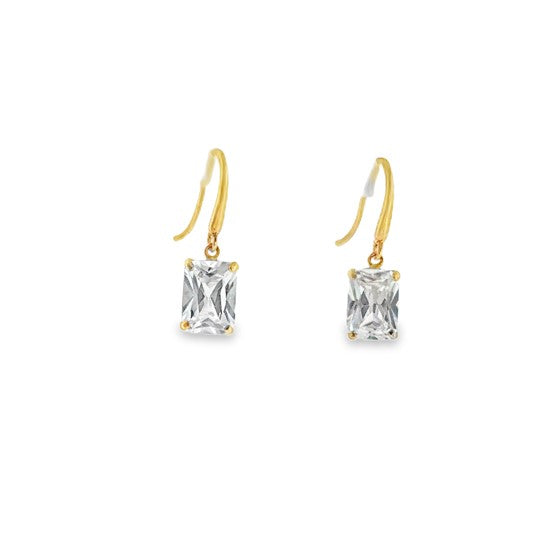 9ct Cubic Zirconia Emerald Cut Drop Earrings