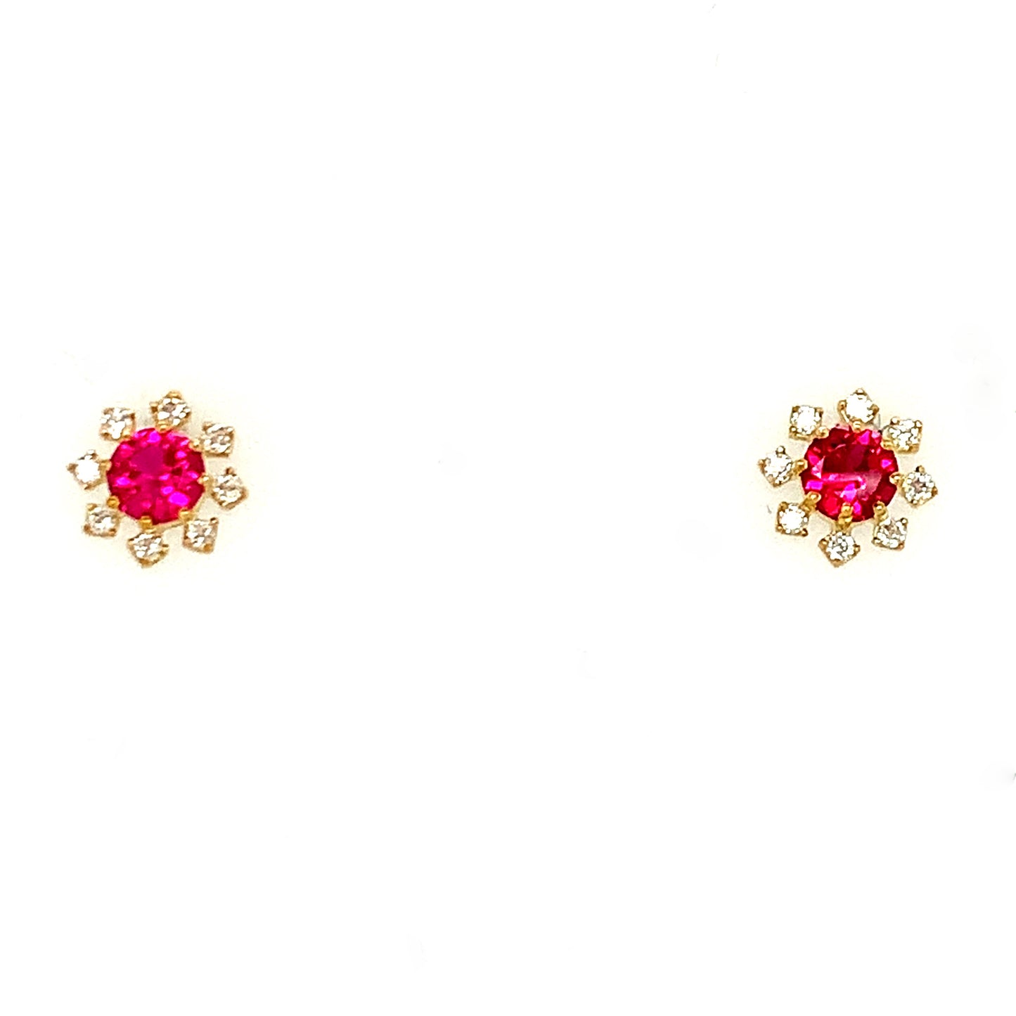 9ct Red And Cubic Zirconia Daisy Earrings
