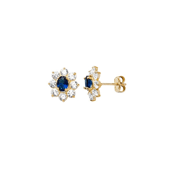 9ct Blue And Cubic Zirconia Cluster Earrings