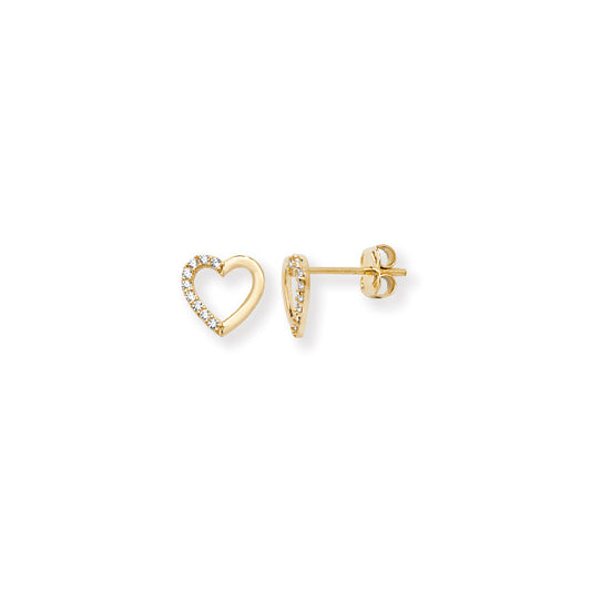 9ct Gold Cubic Zirconia And Heart Earrings