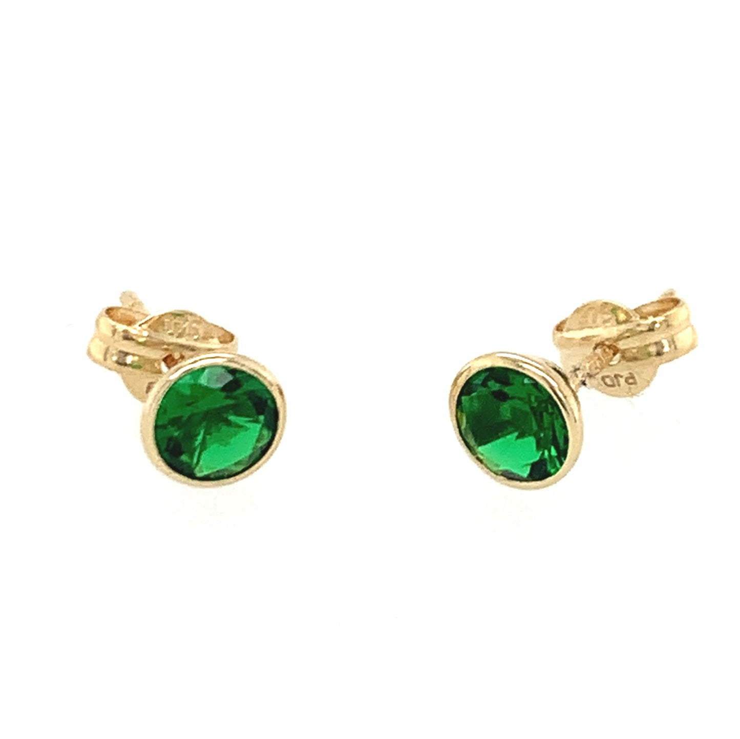 9ct Rubover 5mm Emerald Earrings