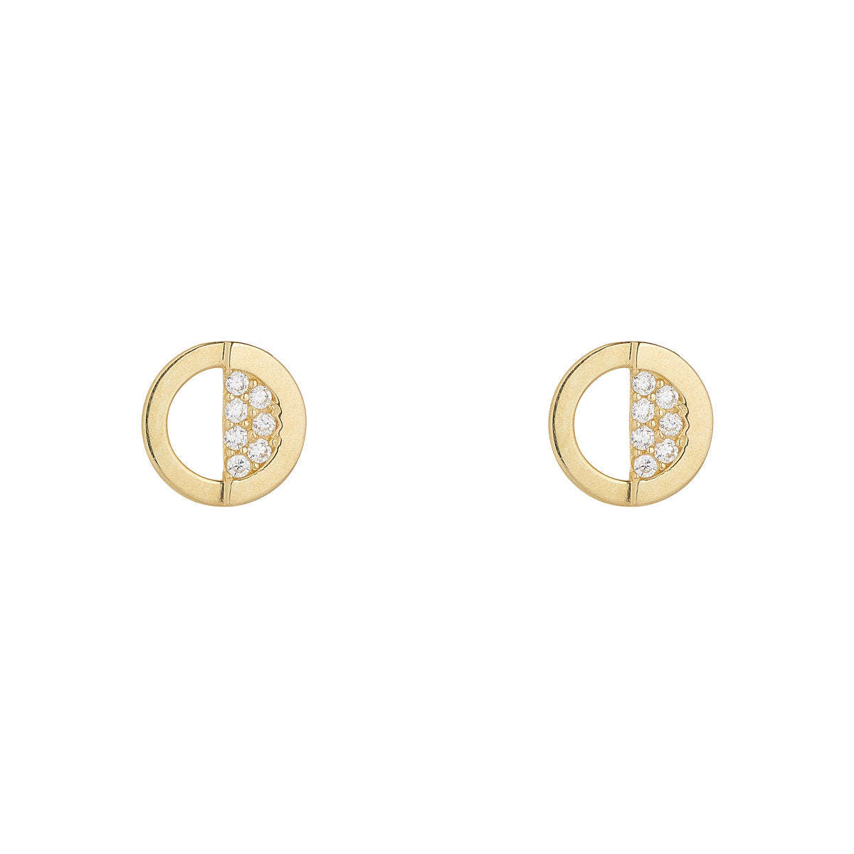 9ct Yellow Gold Half Open CZ Circle Stud Earrings