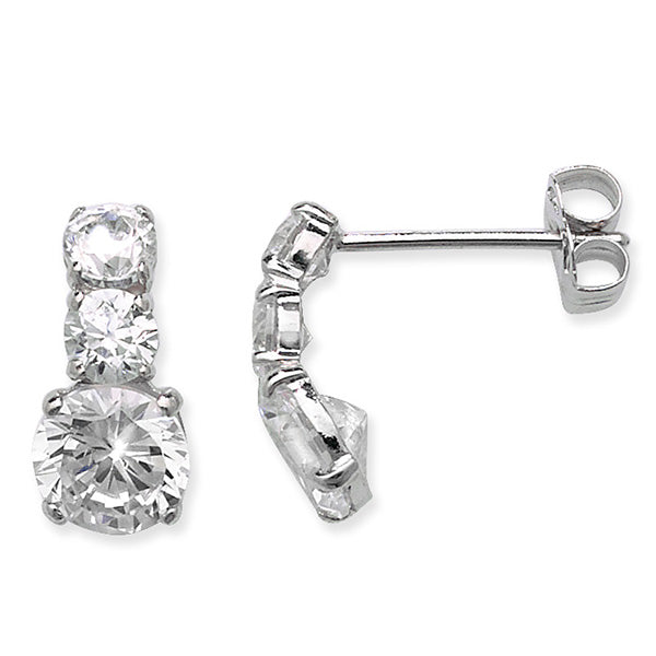 9ct White Gold Three Cubic Zirconia Drop Earrings