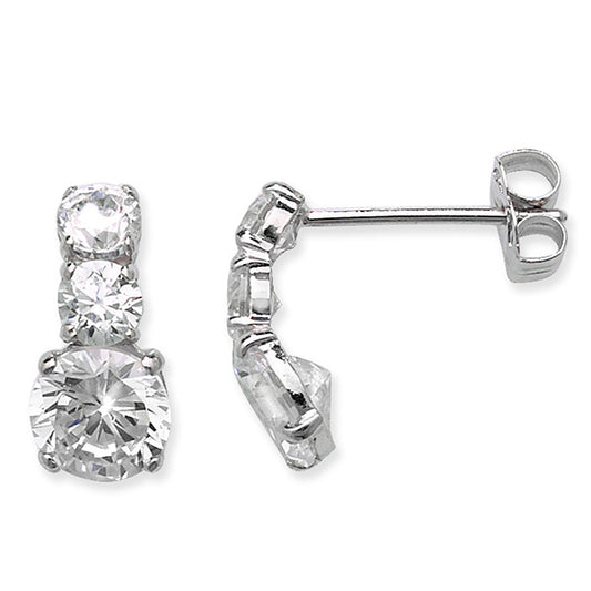9ct White Gold Three Cubic Zirconia Drop Earrings