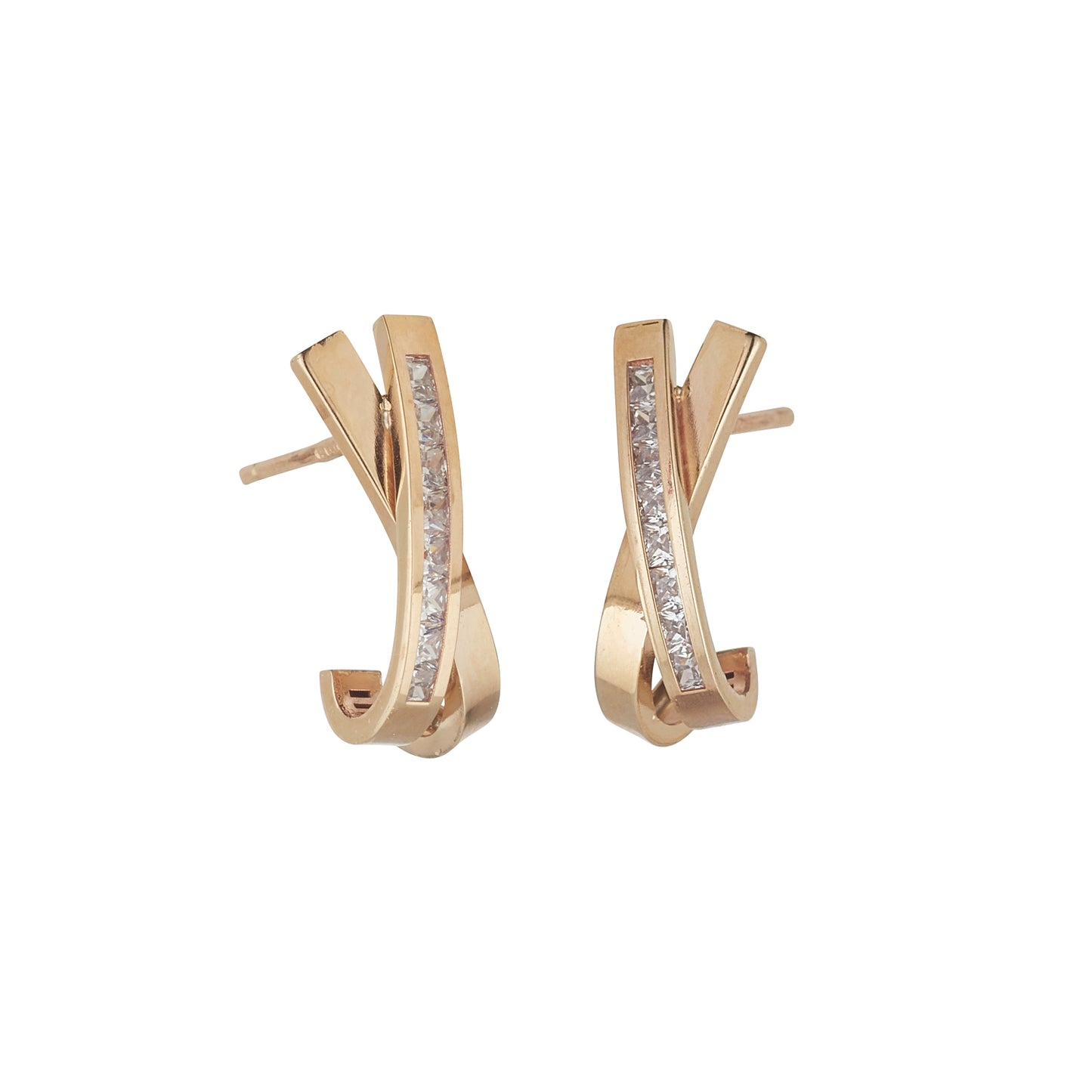 9ct Gold Cubic Zirconia Crossover Curved Bar Stud Earrings