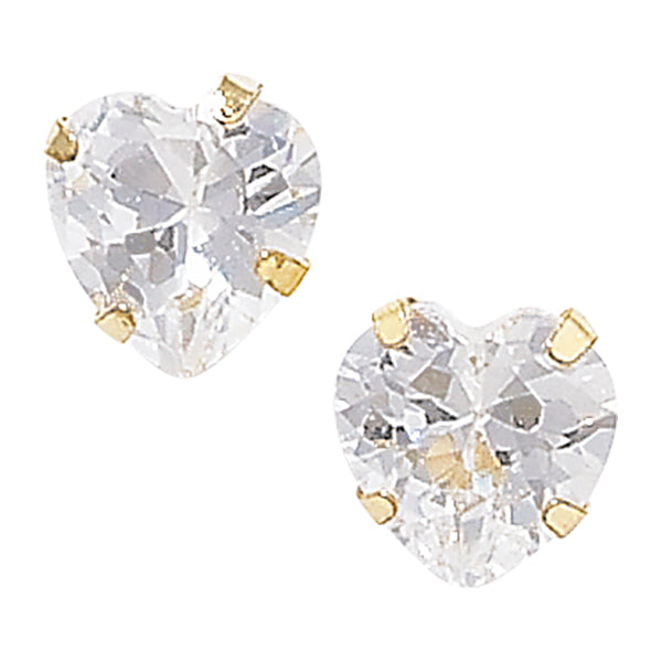 9ct Gold Four Claw Heart Shaped Cubic Zirconia Earrings