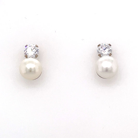 9ct White Gold Cubic Zirconia And Pearl Earring