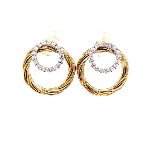 9ct Stud Earring With Double Circle And Cubic Zirconia