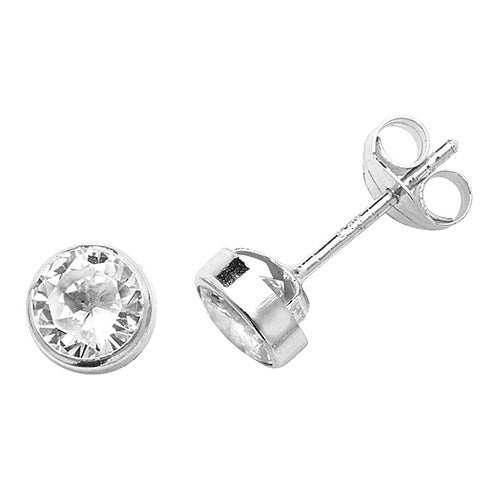 9ct White Gold Cubic Zirconia Rubover Earring