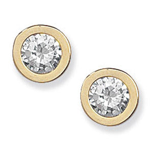9ct Yellow Gold Rubover CZ Stud Earrings