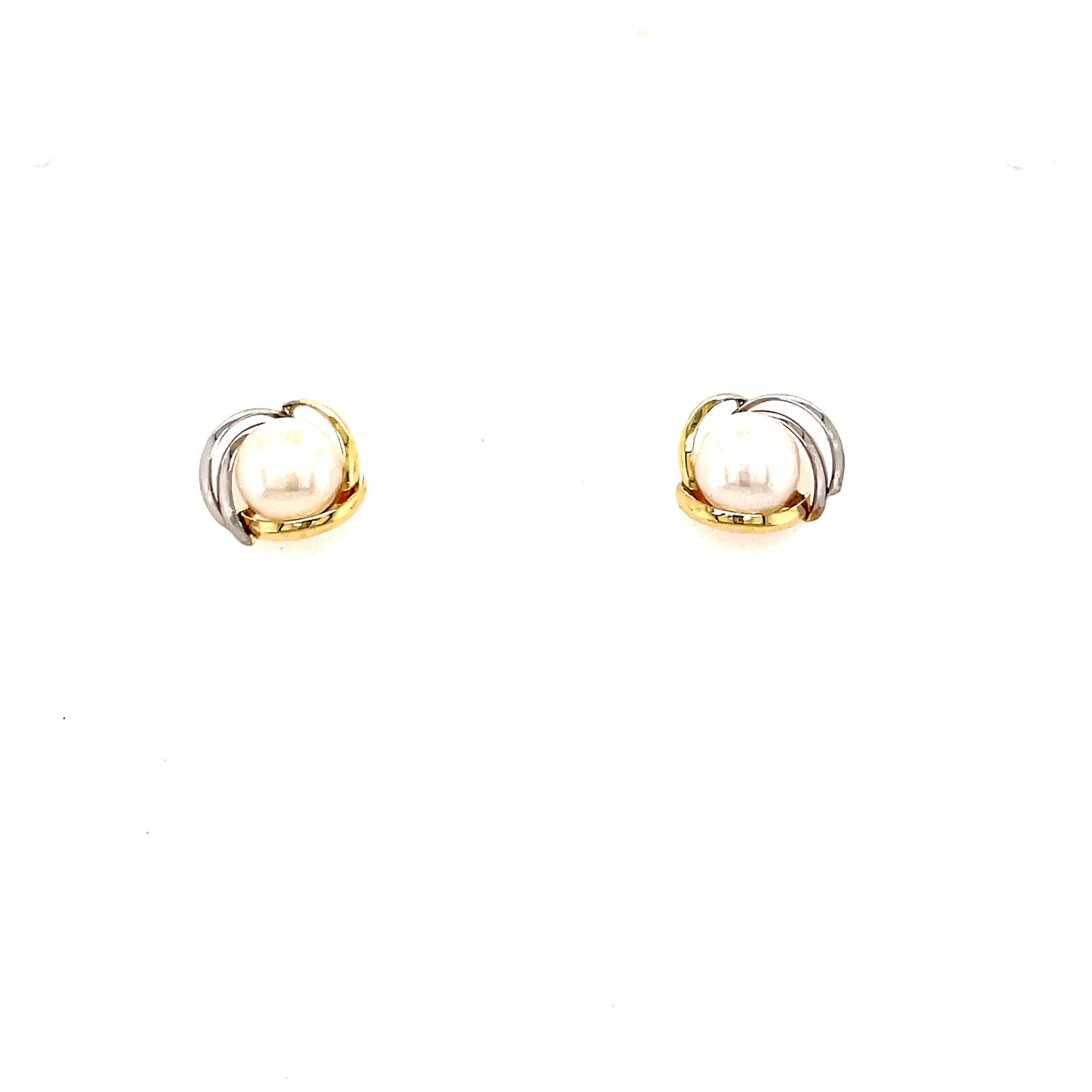 9ct Two Tone Knot Pearl Stud Earring