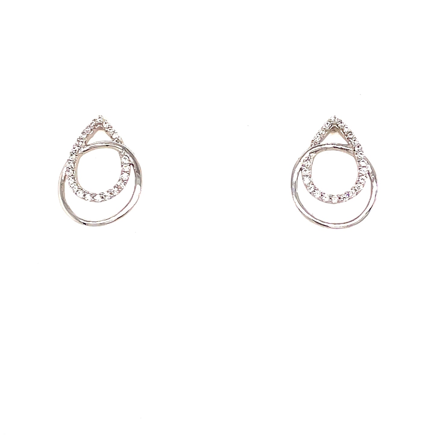 9ct White Gold Open Pear Cubic Zirconia Stud Earring