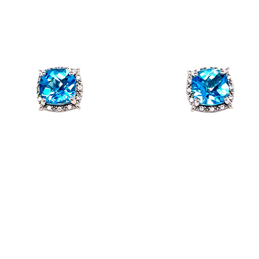9ct Swiss Blue Topaz / Cubic Zirconia Square Cluster Earring