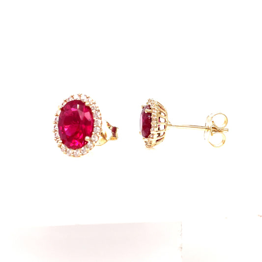 9ct Gold Oval Cubic Zirconia And Synthetic Ruby Stud Earring