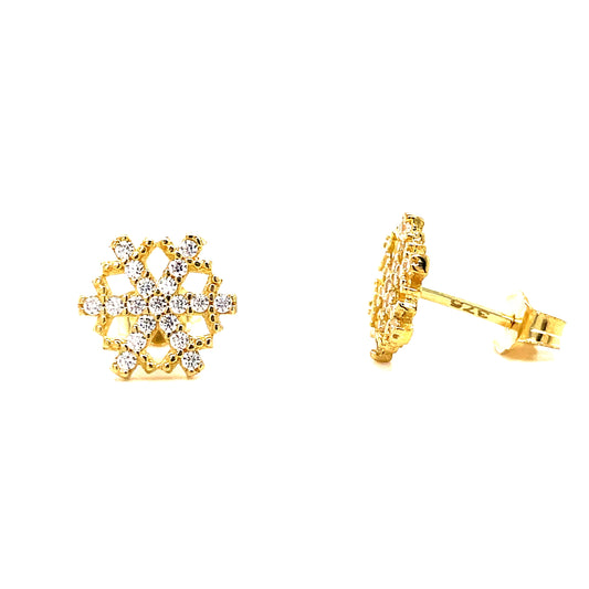 9ct Gold Cubic Zirconia Snowflake Stud Earring