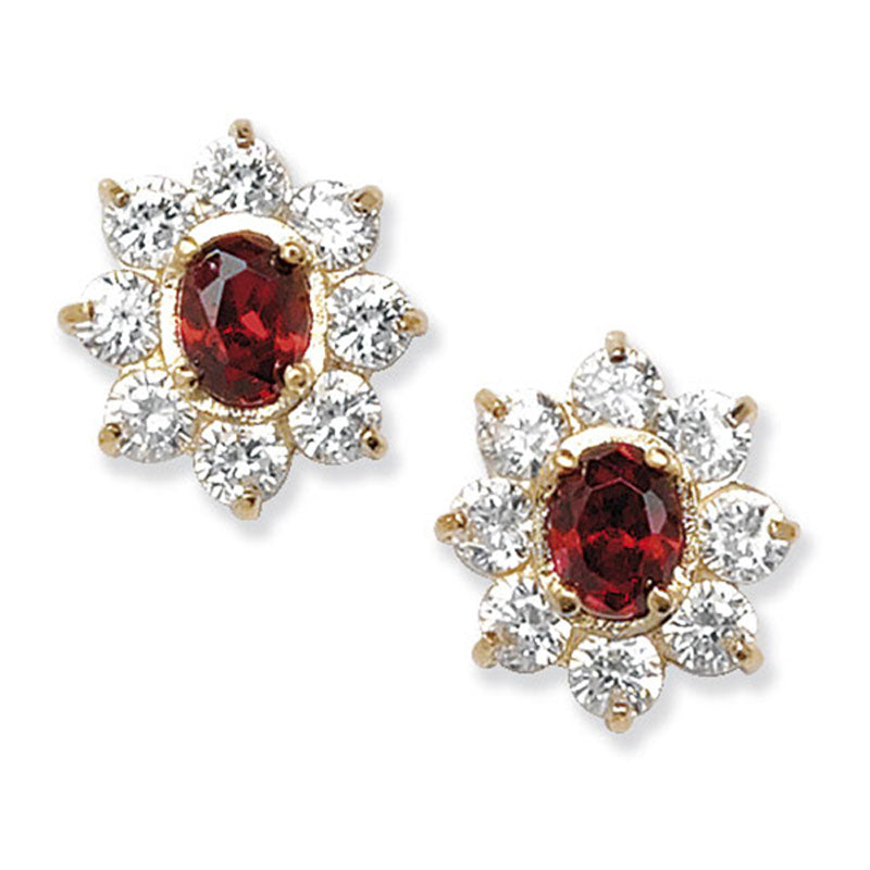 9ct Gold Garnet/Cubic Zirconia Flower Earring