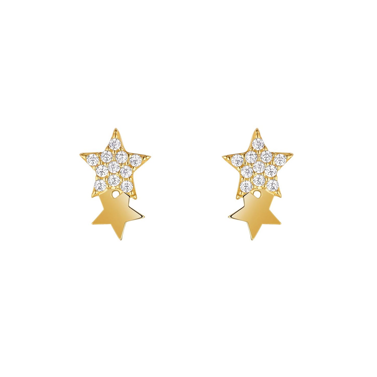 9ct Gold Double Star Cubic Zirconia Stud Earring