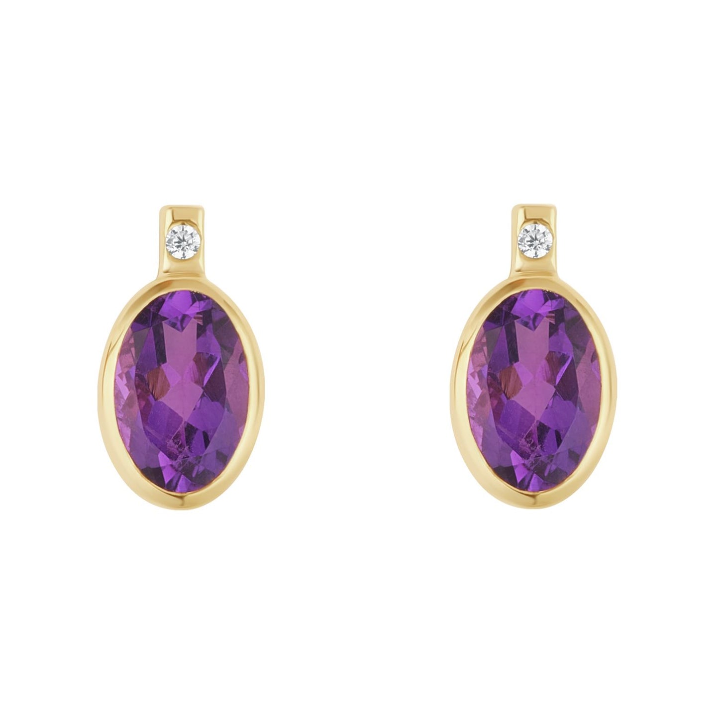 9ct Gold Cubic Zirconia And Amethyst Rubover Stud Earring