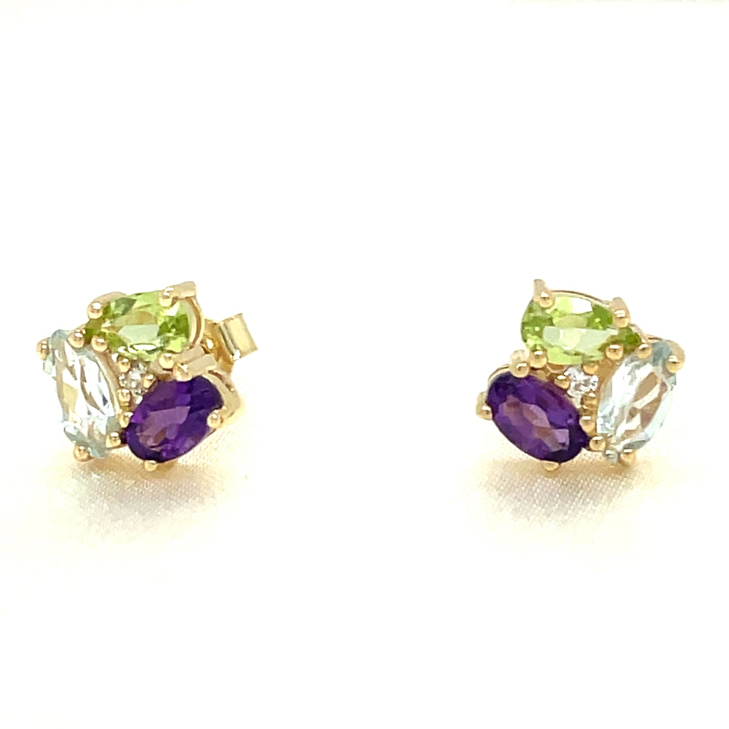 9ct Amethyst, Blue Topaz And Peridot Cluster Stud Earring