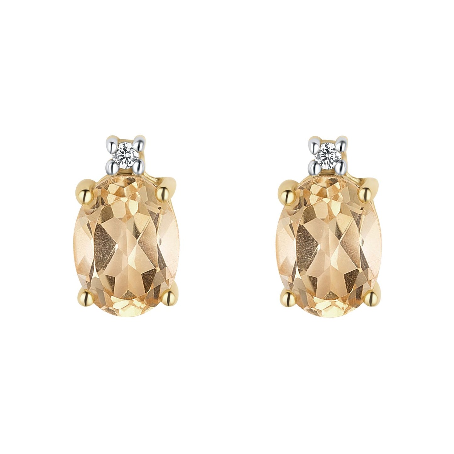 9ct Gold Oval Cubic Zirconia And Citrine Stud Earring