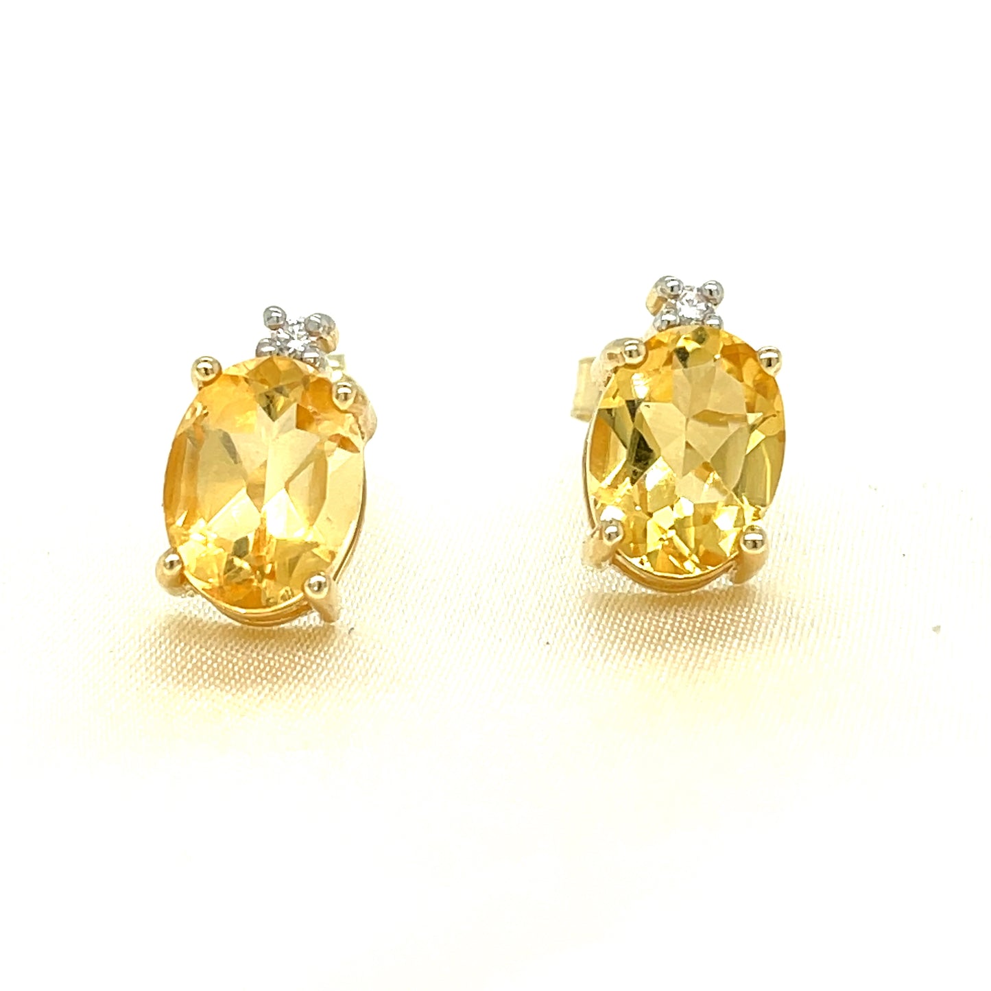 9ct Gold Oval Cubic Zirconia And Citrine Stud Earring
