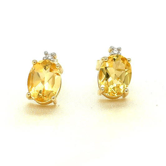 9ct Gold Oval Cubic Zirconia And Citrine Stud Earring