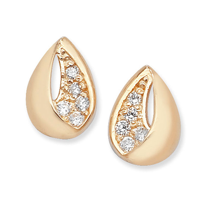 9ct Yellow Gold Pear CZ Solitaire Stud Earrings