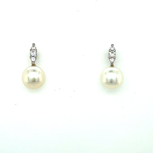 9ct White Gold Cubic Zirconia Freshwater Pearl Earring