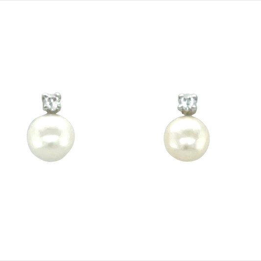 9ct White Gold Cubic Zirconia And Pearl Stud Earring