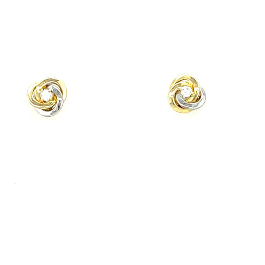 9ct Two Tone Cubic Zirconia Knot Stud Earring