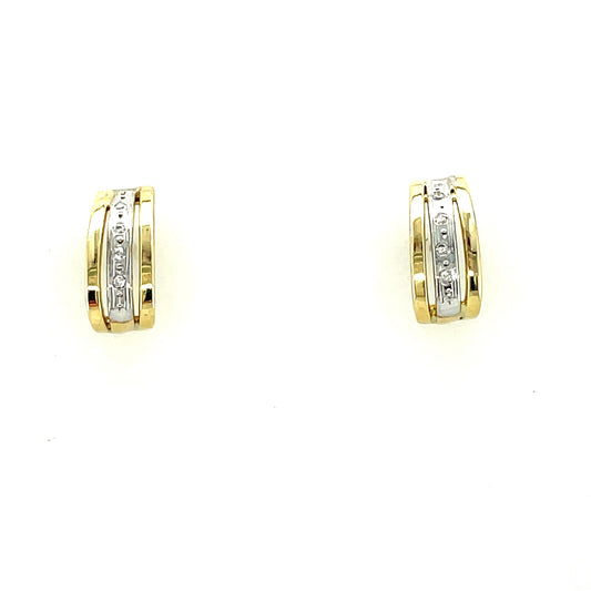 9ct Two Tone 3 Line Cubic Zirconia Stud Earring