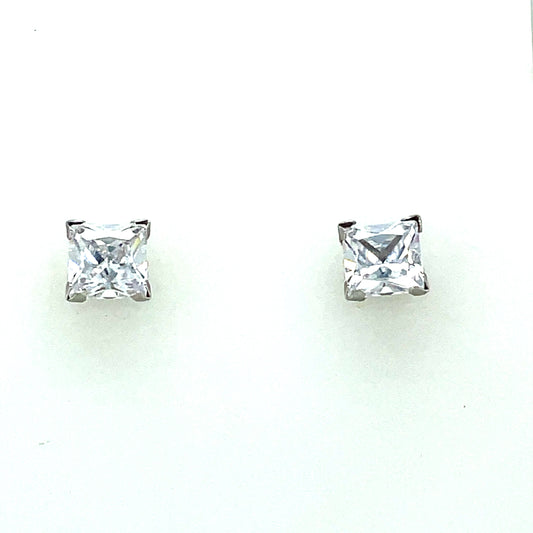 9ct White Gold Square Cubic Zirconia Stud Earring