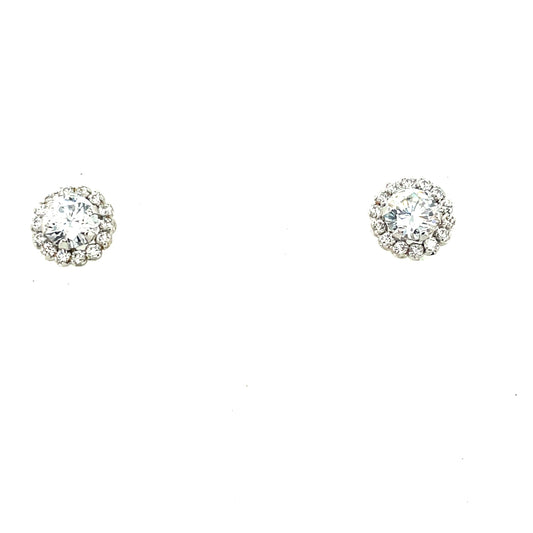 9ct White Gold Round Cubic Zirconia Cluster Stud Earring