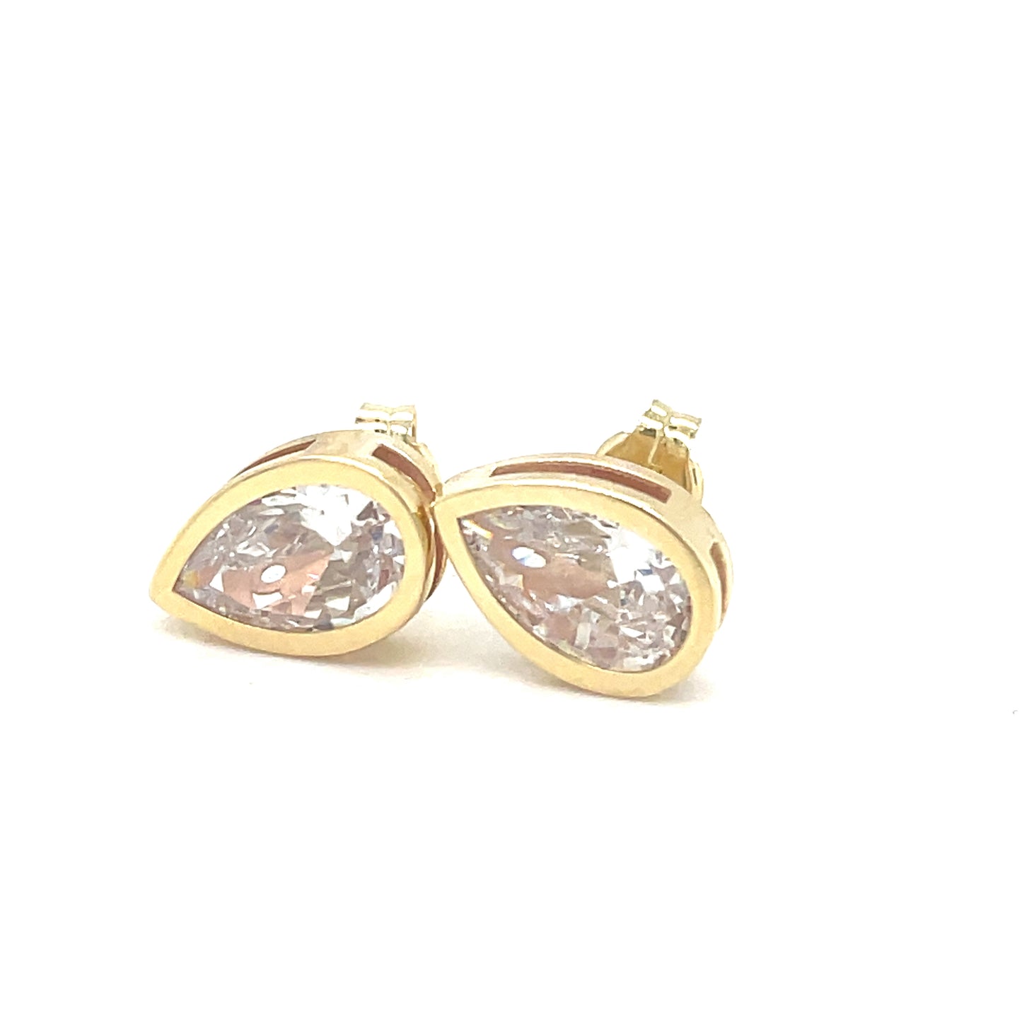 9ct Gold Cubic Zirconia Pear Rubover Stud Earring