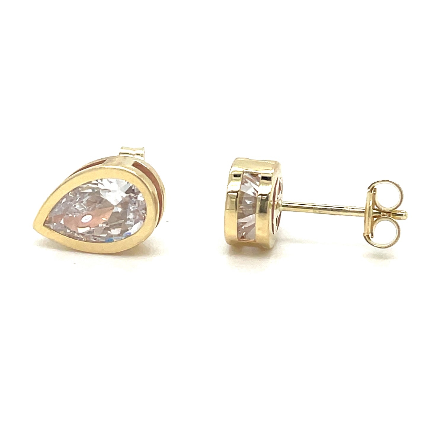 9ct Gold Cubic Zirconia Pear Rubover Stud Earring