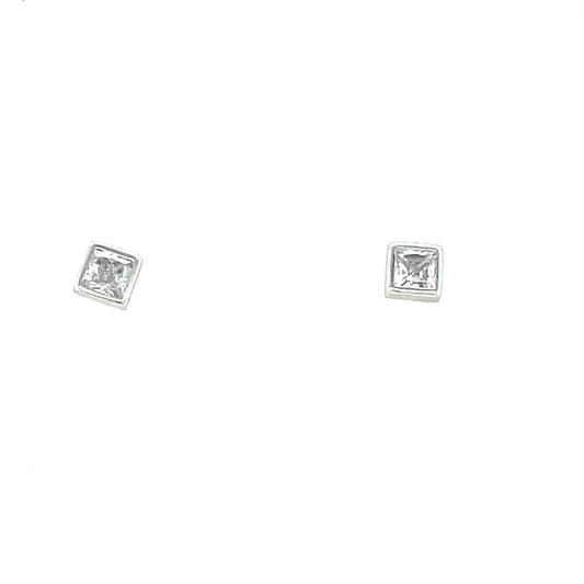 9ct White Gold 4mm Square Cubic Zirconia Rubover Stud Earring