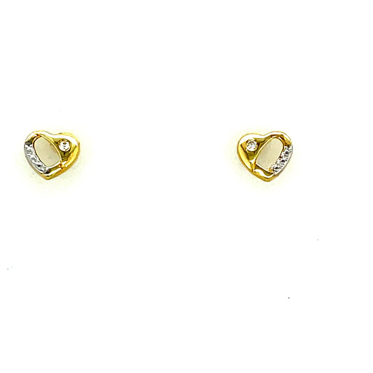 9ct Gold  Open Heart Cubic Zirconia Stud Earring