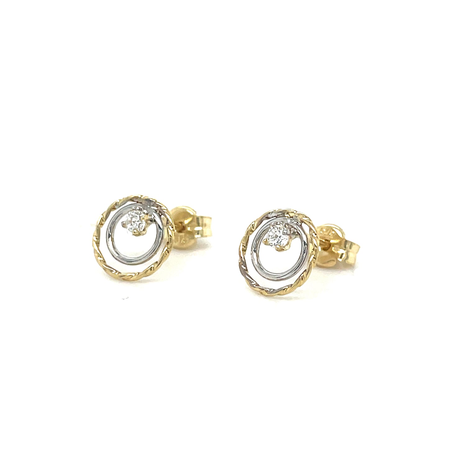 9ct Two Tone Open Circle Twist Cubic Zirconia Stud Earring