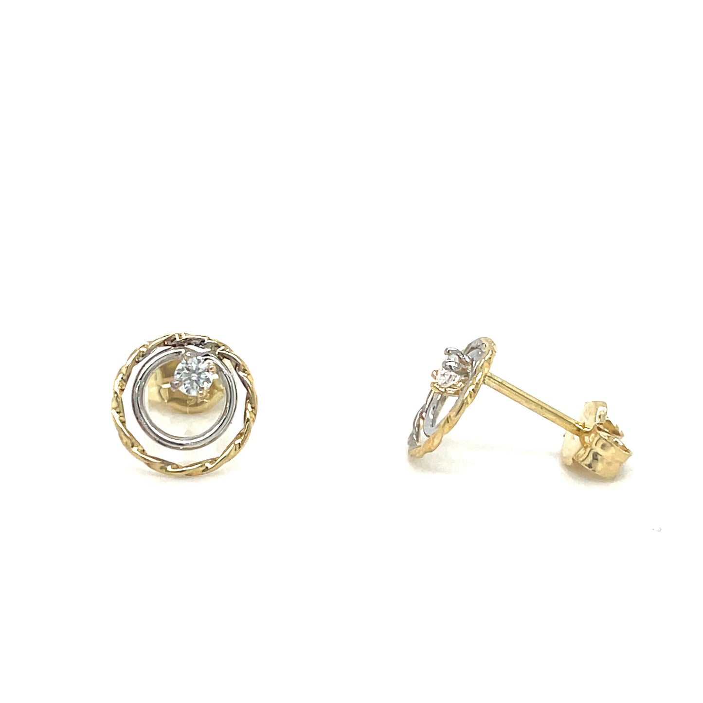 9ct Two Tone Open Circle Twist Cubic Zirconia Stud Earring