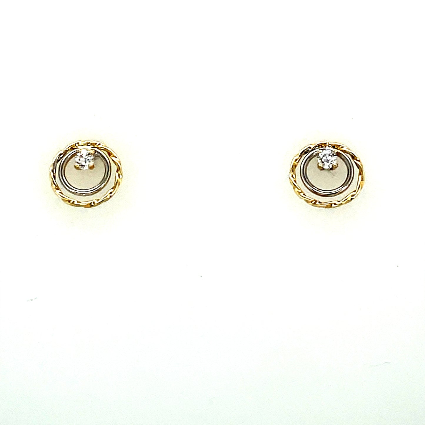9ct Two Tone Open Circle Twist Cubic Zirconia Stud Earring