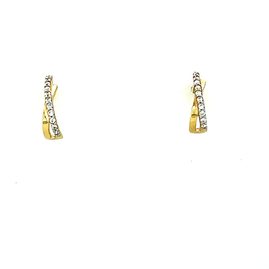 9ct Gold Cubic Zirconia Two Line Crossover Stud Earring