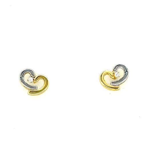 9ct Two Tone Cubic Zirconia Open Swirl Heart Stud Earring