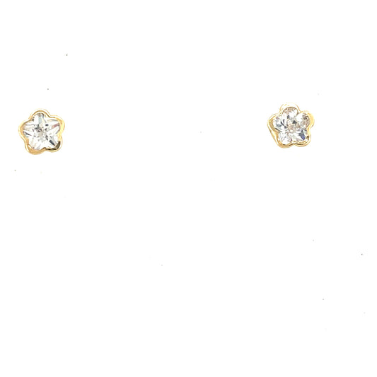 9ct Gold Cubic Zirconia Rubover Flower Stud Earring