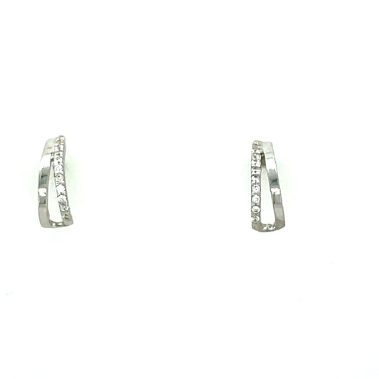 9ct White Gold 2 Line Open Cubic Zirconia Stud Earring