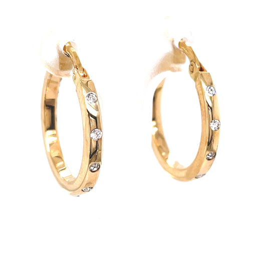 9ct Yellow Gold CZ Hoop Earrings